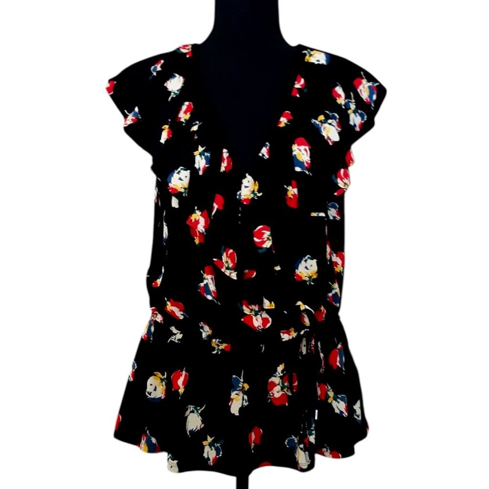 Ralph Lauren Floral Peplum Short Flutter Sleeve Blouse